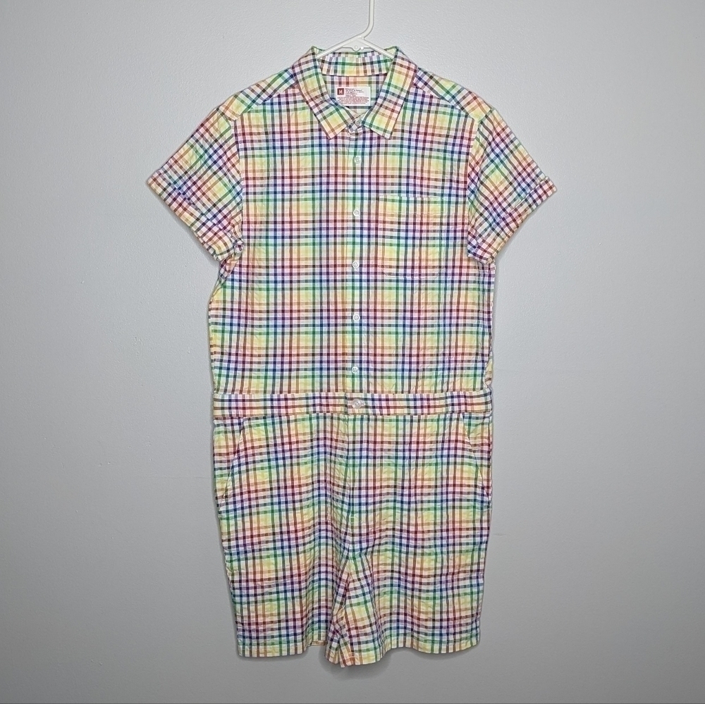 Target Pastel Rainbow Plaid Short-Sleeve Romper